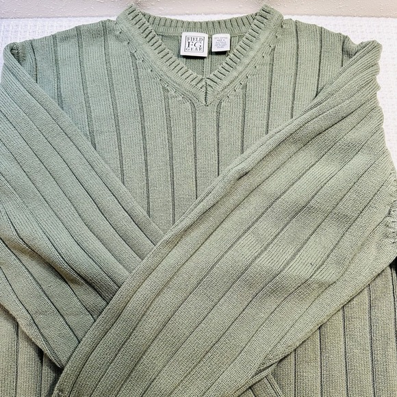 Vintage 90s Green Field Gear Men's V-Neck Ribbed Sweater 3XL Layering Preppy - Picture 9 of 13